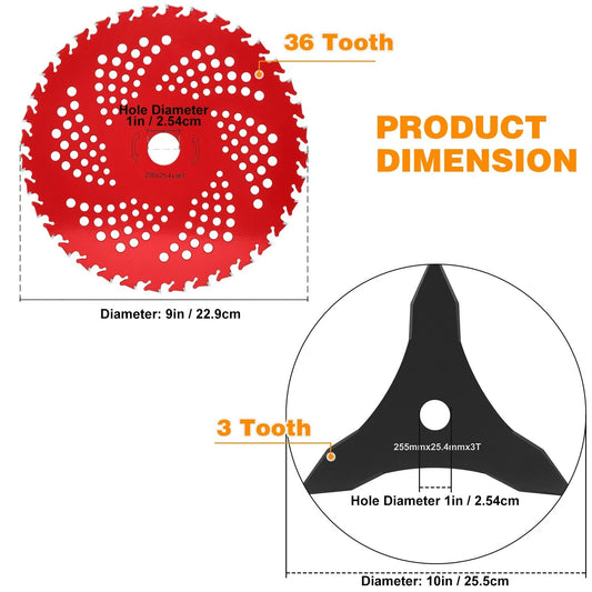 9" x 36 Teeth Weed Eater Blades and 3 Teeth Brush Cutter Blade with Adapter