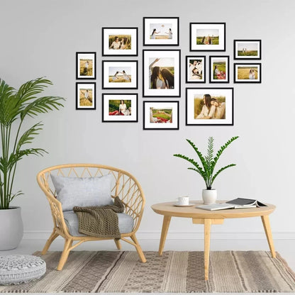 14 Pack Black Picture Frames with Mat for Various Sizes Photos