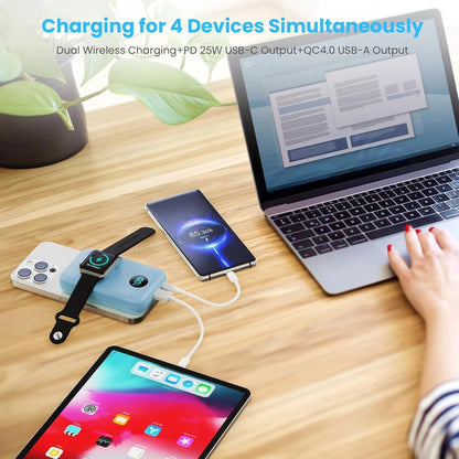 Magnetic Portable Charger for Iphone, 10800Mah 4-In-1 Wireless Power Bank