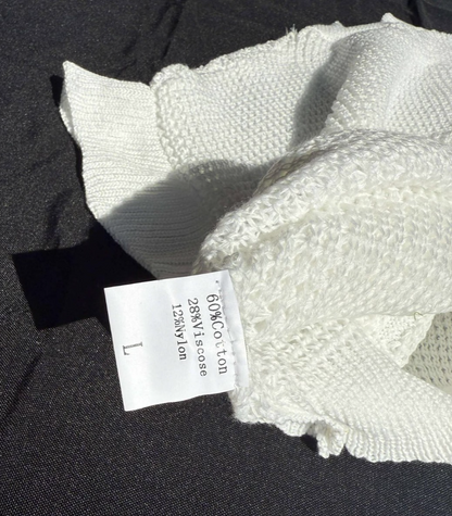 Women's Ruffled Short Sleeve Round Neck Knitted Top Pullovers Sweater - Large