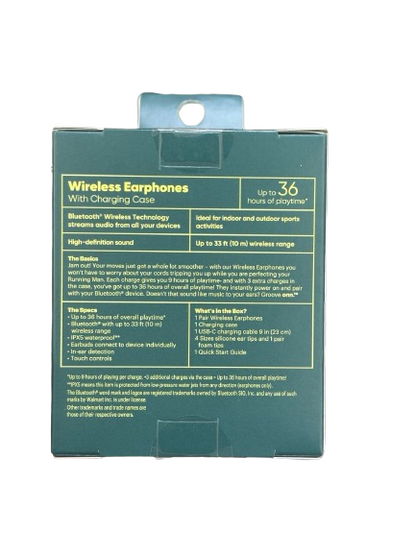 Groove Onn Wireless Earphones IPX5 with Charging Case - Black - Bluetooth