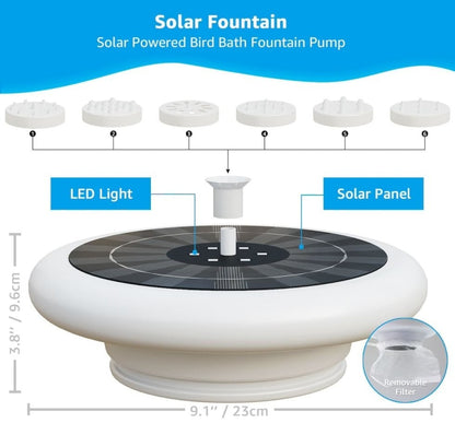 💦 Solar Floating Pool Fountain with RGB LED Lights + 6 Spray Nozzles – Garden