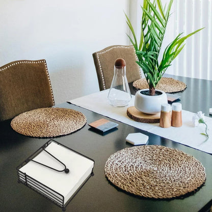 Napkin Holder for Table, Flat with Weighted Arm, Square Black 7L x 7W x 2.5H