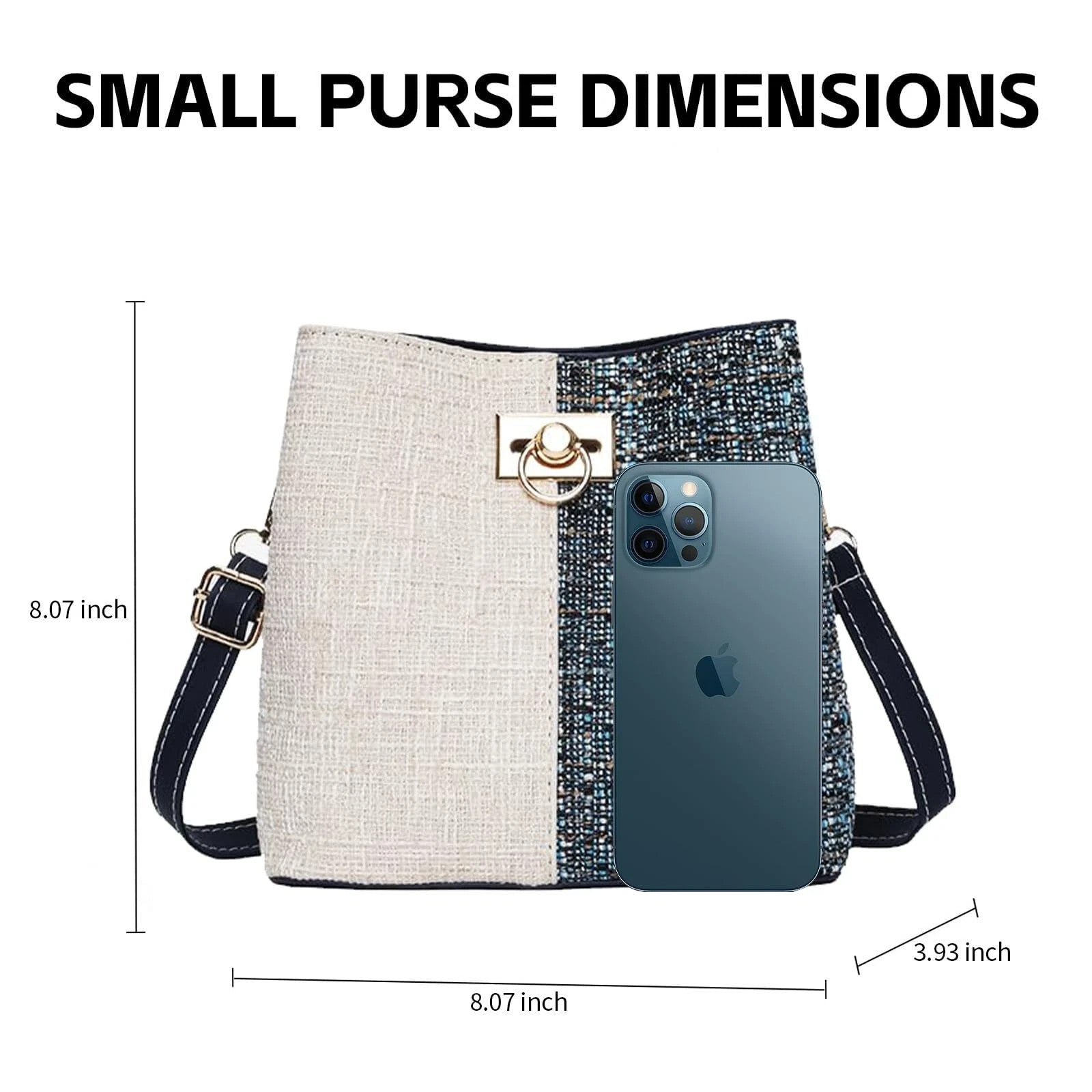Trendy Crossbody Bucket Bag for Women Blue PU Leather Gold Hardware Medium