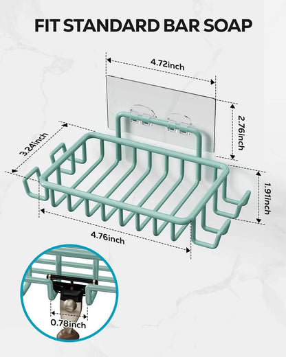 New Blue Metal Soap Bar Holder/Dish with 4 Adhesive Hooks for Bathroom