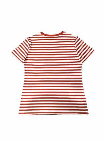 Small Women Striped Short Sleeve T-Shirts Crew Neck Loose Fit Shirt Summer Tee