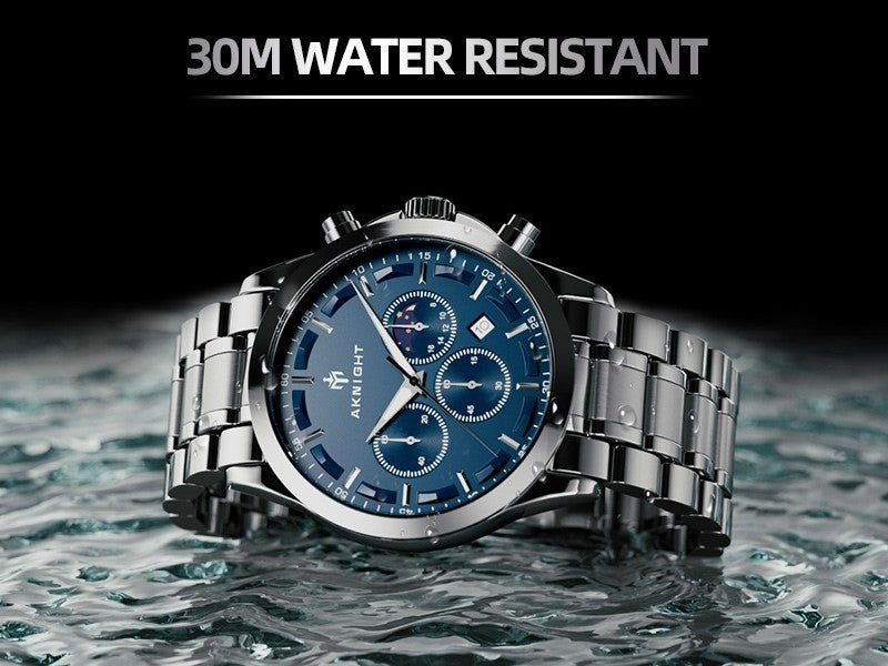 BENYAR AKNIGHT Men's Watches 45mm Big Face, Waterproof Chronograph Silver & Blue