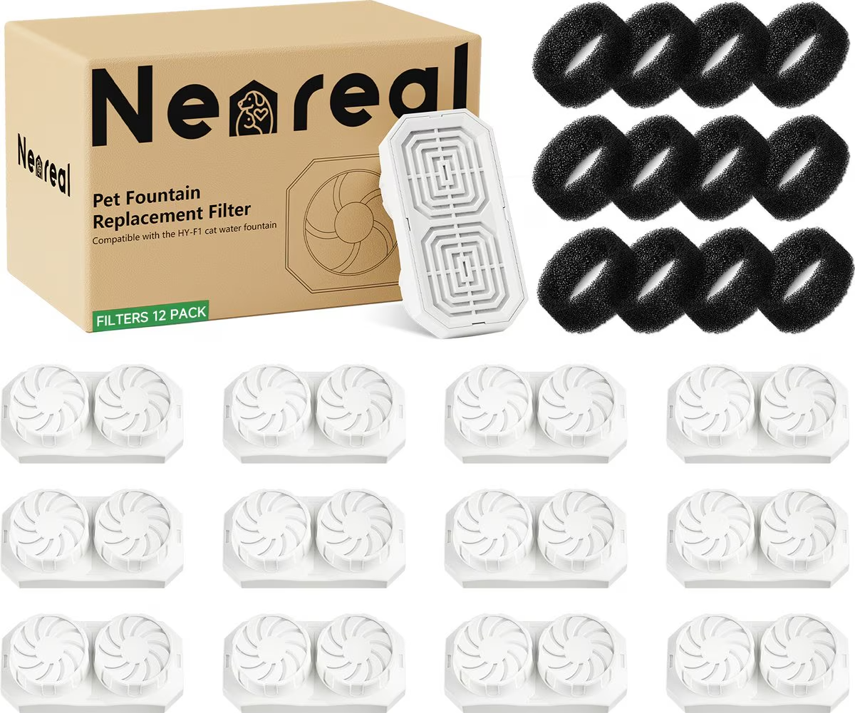 12-Pack Cat Water Fountain Replacement Filters and Pre-Filters