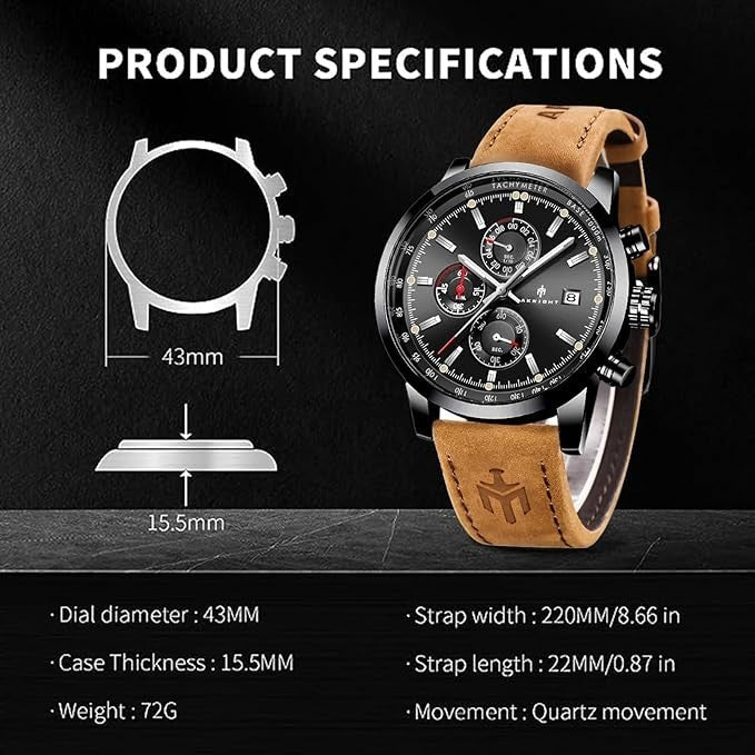AKNIGHT Watch for Men Chronograph Analog Quartz Wristwatches Black