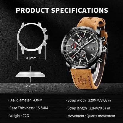 AKNIGHT Watch for Men Chronograph Analog Quartz Wristwatches Black