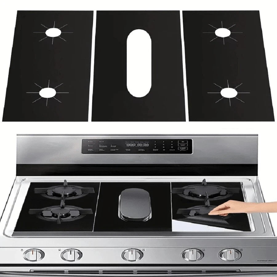 3pcs Reusable Non-Stick Stove Burner Covers for Gas Range - Heat Resistant & Was