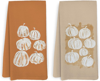 Fall Pumpkin Decor Kitchen Towels and Dishcloths Set of 2 Fall Dish Towels