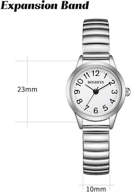 BOSHIYA Small Silver Women's Watch, Easy Reader Analog Ladies Quartz