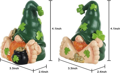 St Patrick’s Day Tabletop Decor Set – 2 Resin Gnome Leprechaun Figurines