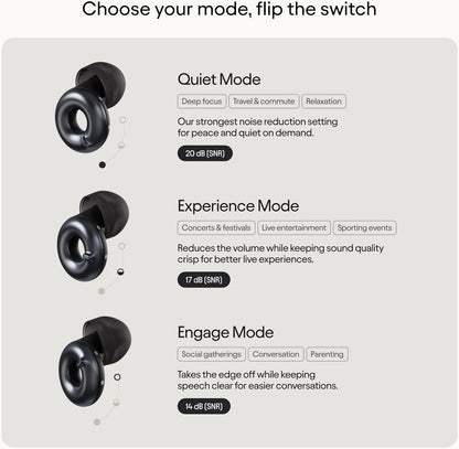 Loop Switch 2 Earplugs Multi-Mode Noise Reducing Adjustable Passive Black