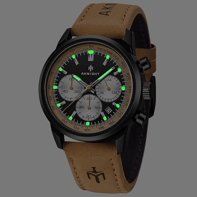 AKNIGHT Watch for Men Chronograph Analog Quartz Wristwatches Black & Brown