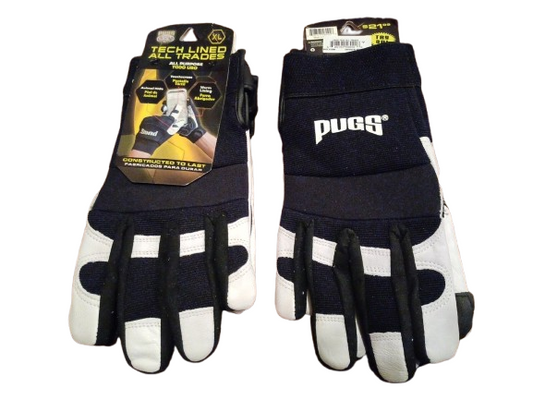 Pugs Work Gloves – 2 Pairs, Leather, Sizes L & XL