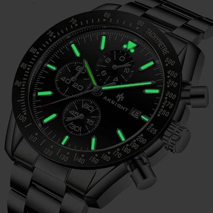AKNIGHT Men's Watches 45mm Big Face, Waterproof Chronograph Silver & Black
