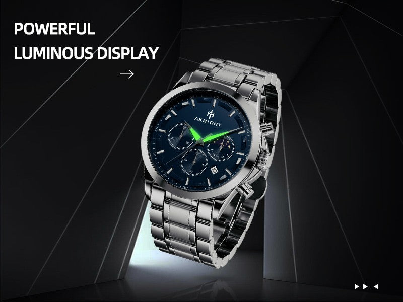 BENYAR AKNIGHT Men's Watches 45mm Big Face, Waterproof Chronograph Silver & Blue