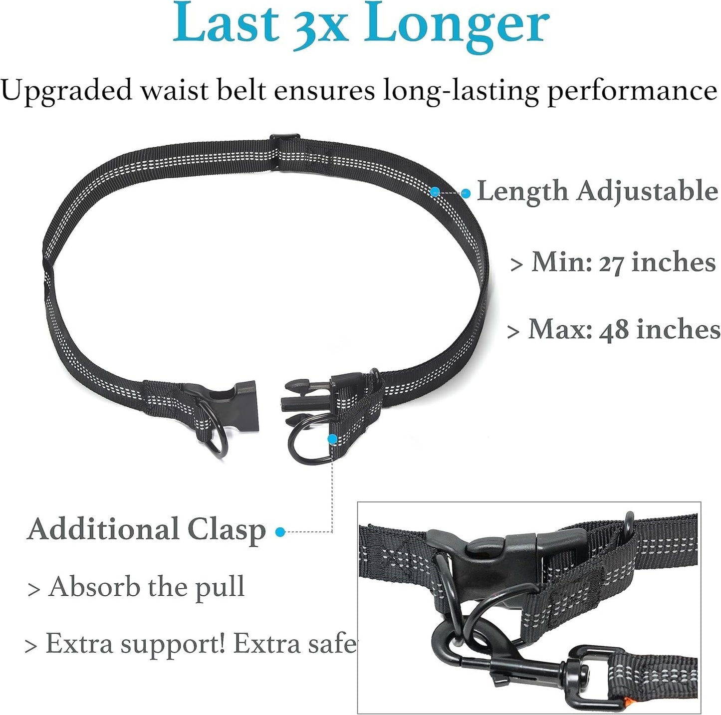 Pink Medium/Large Retractable Hands-Free Dog Leash for 25-150lbs Dual Handle