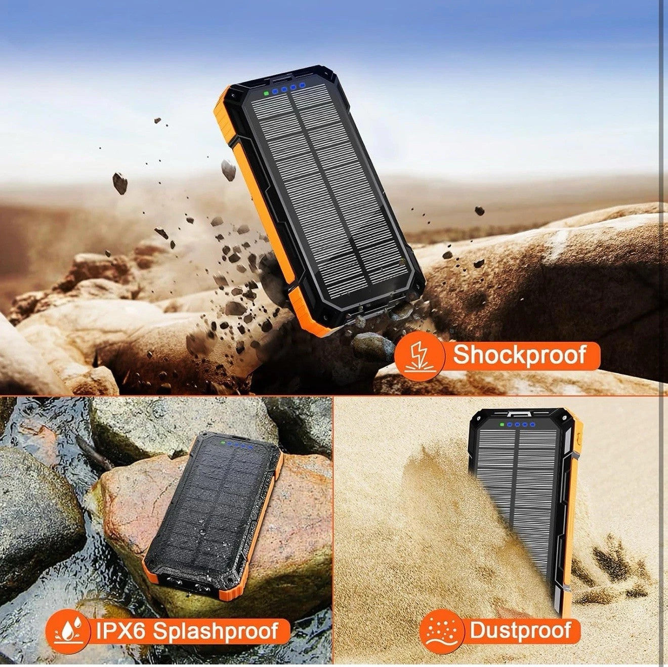 Wongkuo Solar Charger Power Bank - 49800mAh, with Built-In Charging Cords