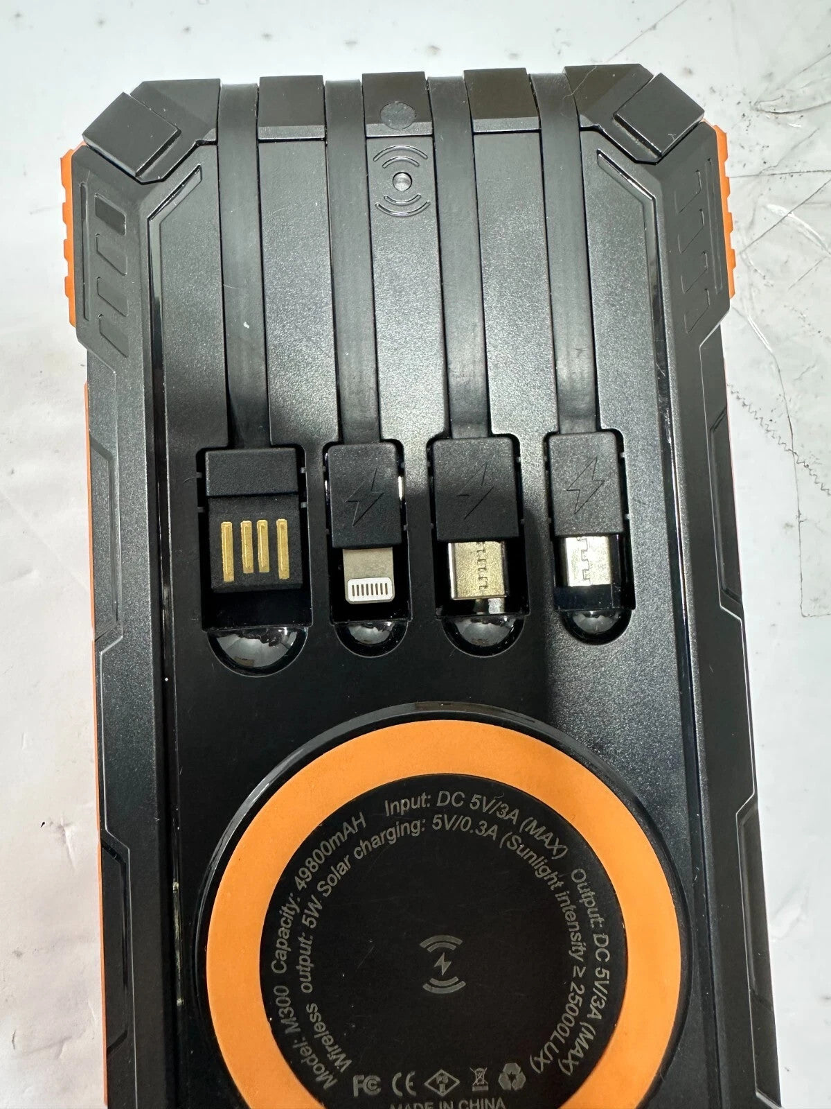 Wongkuo Solar Charger Power Bank - 49800mAh, with Built-In Charging Cords