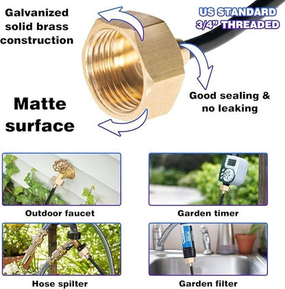 3 Pack Garden Hose Adapter Solid Brass Standard 3/4" Female Thread To 1/4" Tube
