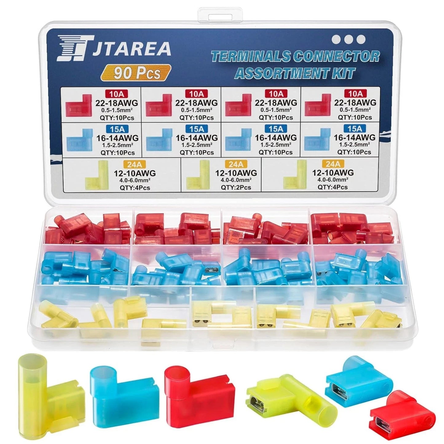 90PCS 3 Values 90 Degree Right Angle Flag Spade Connector Wire Terminal Crimp