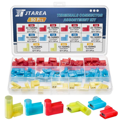 90PCS 3 Values 90 Degree Right Angle Flag Spade Connector Wire Terminal Crimp
