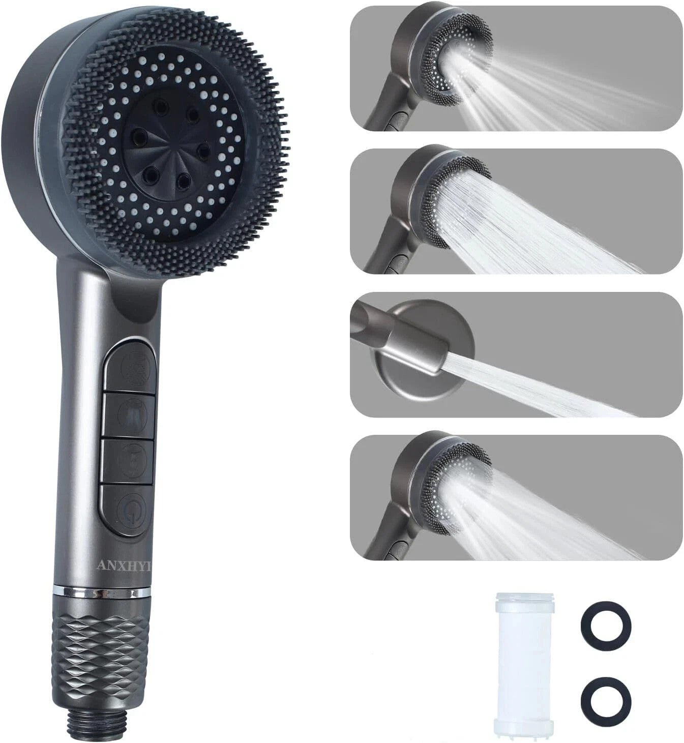 High Pressure Shower Head 4 Settings Handheld Shower Heads Spray With 5 FT Hose