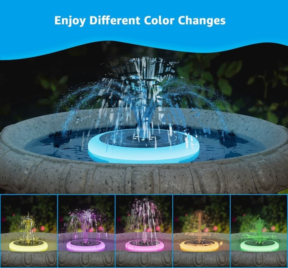 💦 Solar Floating Pool Fountain with RGB LED Lights + 6 Spray Nozzles – Garden