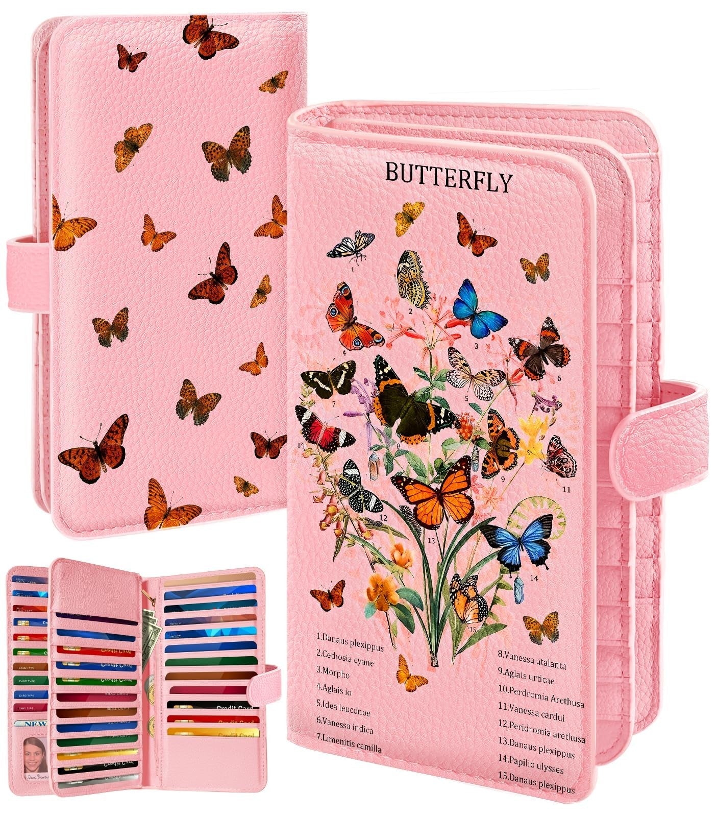 Pink Faux Leather Wallet W/ Butterflies