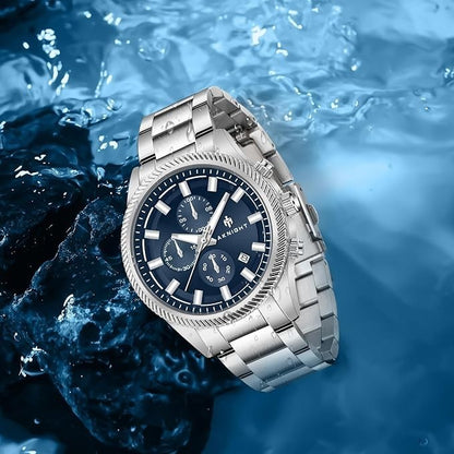 BENYAR AKNIGHT Men's Watches 45mm Big Face, Waterproof Chronograph Silver & Blue