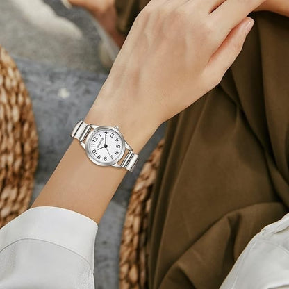 BOSHIYA Small Silver Women's Watch, Easy Reader Analog Ladies Quartz