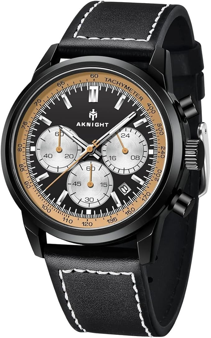 AKNIGHT Watch for Men Chronograph Analog Quartz Wristwatches Black