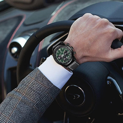 AKNIGHT Leather Watch for Men  Analog Chronograph Waterproof Black & Green