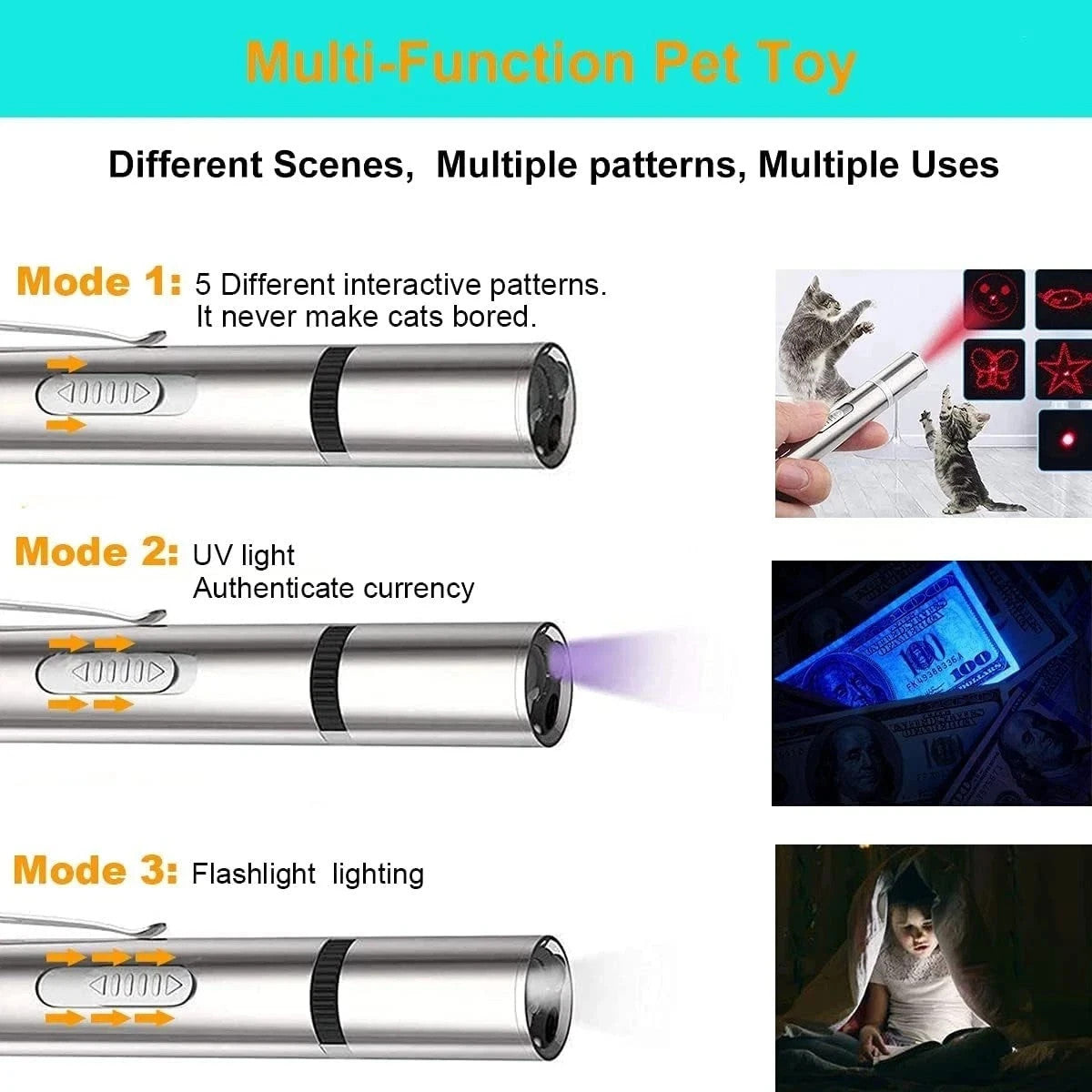 Laser Cat Pointer 5 pattern, usb charging, rechargeable