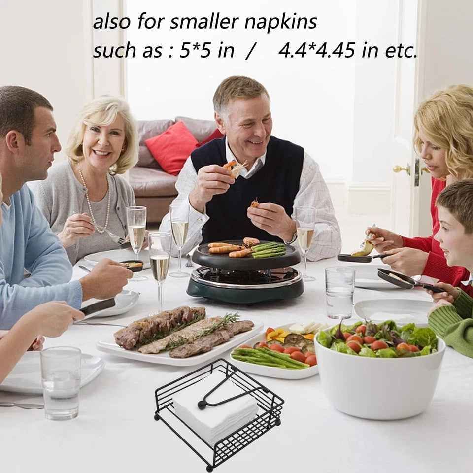 Napkin Holder for Table, Flat with Weighted Arm, Square Black 7L x 7W x 2.5H