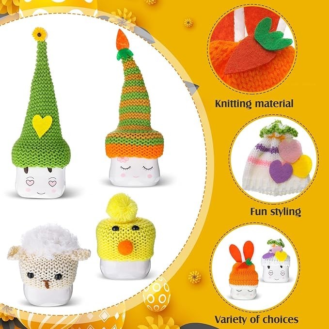 6 Pieces Marshmallow Mug Hat Easter Crochet Mug Hat Knitted Marshmallow Toppers