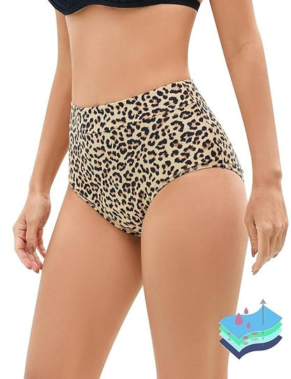 OVRUNS Period Swimwear Leakproof Bikini Brief Bottoms XS, Leopard