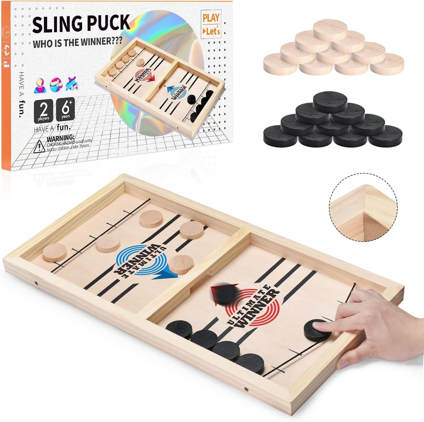 Fast Sling Puck Table Board Game I Wooden Family Indoor Two Player, Table Games 