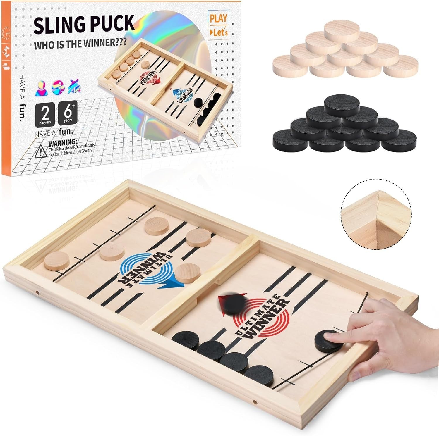 Fast Sling Puck Table Board Game I Wooden Family Indoor Two Player, Table Games 