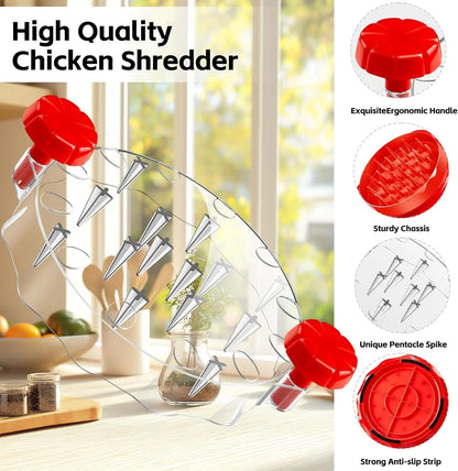 New Chicken Shredder Tool Twist Large with Brush,Visible Kitchen Meat Red