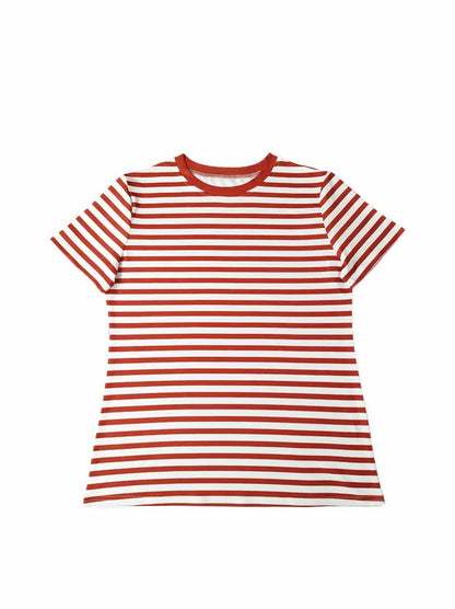 Med Women Striped Short Sleeve T-Shirts Crew Neck Loose Fit Shirt Summer Tee Top