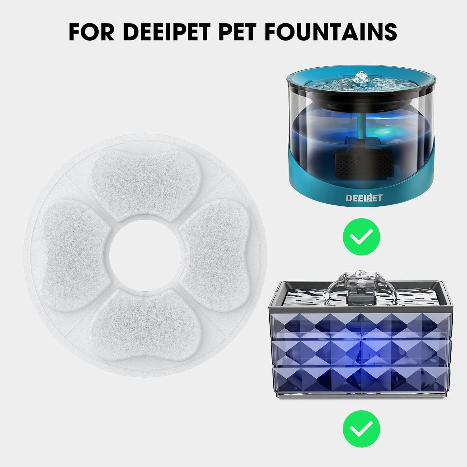 DEEIPET 8 Packs Cat Water Fountain Food Grade Replacement Filters & Sponges