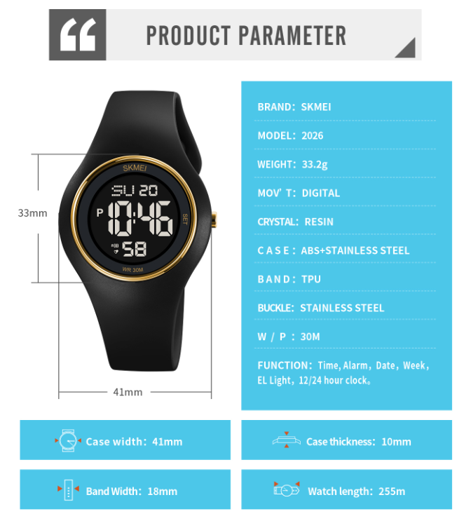 Unisex SKMEI 2026 Digital Watch Black