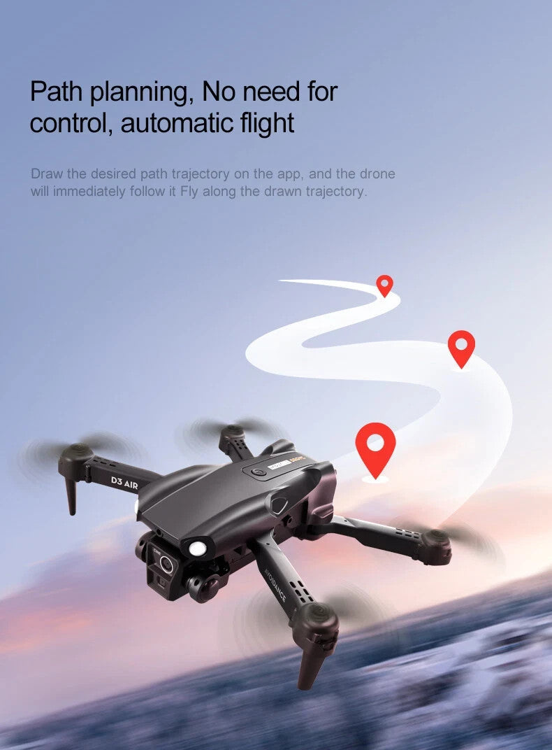 D3 RC Drone WIFI FPV 4K HD 3 Cameras Obstacle Avoidance Optical Flow Quadcopter