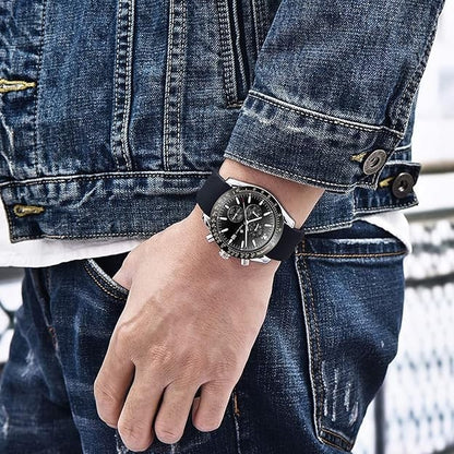BENYAR Aknight Mens Watch Analog Quartz Chronograph Waterproof Black & Siver