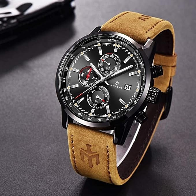 AKNIGHT Watch for Men Chronograph Analog Quartz Wristwatches Black