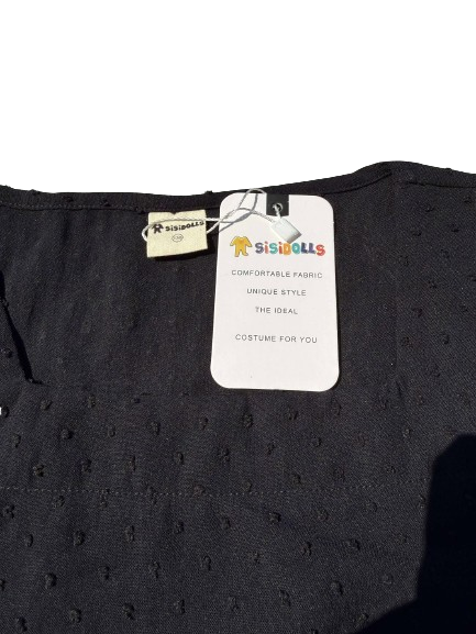 Girls Black Short Sleeve Ruffle Crewneck Top (Kids 7Y-8Y)